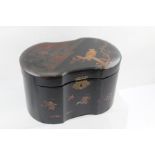 A JAPANESE MEIJI PERIOD LACQUER TEA CADDY, gilded, bird and blossom decoration, the hinged cover