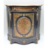 AN EARLY 20TH CENTURY SIMULATED FRENCH BOULLE SERPENTINE FRONTED SIDE CABINET,