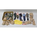 FIVE ACTION MAN FIGURES together with a quantity of hessian sack bags, life raft, weapons and