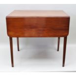A 19TH CENTURY MAHOGANY TWIN FLAP PEMBROKE TABLE, of plain form, fitted with single storage drawer