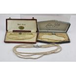 THREE SIMULATED PEARL NECKLACES, two in original vendor's boxes