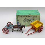 W. BRITAIN HOME FARM SERIES - Horse Rake No.8F in original vendor's box and a BRITAIN'S TUMBREL CART