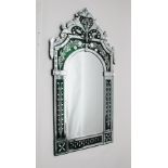 A 20TH CENTURY LARGE VENETIAN WALL MIRROR with decorative cushion frame & acanthus form crest,