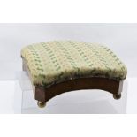 A 19TH CENTURY MAPLE VENEERED FOOTSTOOL, having wool work tapestry upholstered top, raised on four