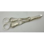 COOPER BROTHERS & SONS LIMITED A PAIR OF SILVER GRAPE SCISSORS, having cast "Kings" pattern