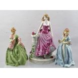 THREE ROYAL WORCESTER BONE CHINA FIGURINES; "First Dance" 3629, modelled by F.G. Doughty, 18cm high,