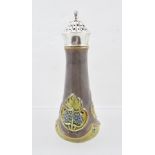 A ROYAL DOULTON STONEWARE SUGAR CASTER of tapering cylindrical form, with tube lined stylised floral
