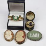 AN OPAL SET LADY'S DRESS RING, ONE OTHER RING, AND A COLLECTION OF CAMEO JEWELLERY