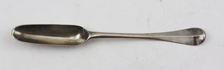 A GEORGE I SILVER MARROW SCOOP, the Hanoverian handle engraved "IB, MW, AH", with a rat tail to