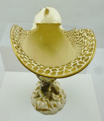 A "FISCHER OF BUDAPEST" ART POTTERY CENTRE PIECE, formed as a shell upon a stem of stylised fish and - Image 4 of 6