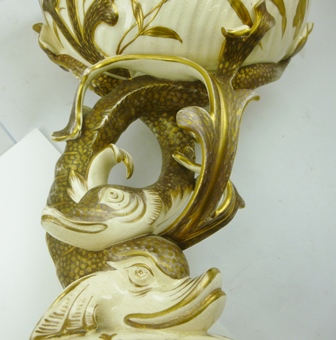 A "FISCHER OF BUDAPEST" ART POTTERY CENTRE PIECE, formed as a shell upon a stem of stylised fish and - Image 6 of 6