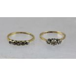 TWO DIAMOND SET LADY'S DRESS RINGS, a three stone and a five stone, gold and platinum set, (three