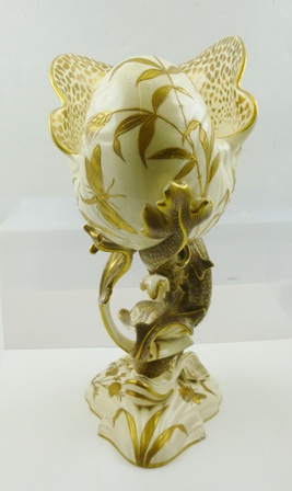 A "FISCHER OF BUDAPEST" ART POTTERY CENTRE PIECE, formed as a shell upon a stem of stylised fish and - Image 5 of 6