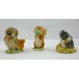 THREE ROYAL ALBERT "BEATRIX POTTER" WOODLAND FIGURES "Old Mr. Brown", "Squirrel Nutkin" and "Diggory