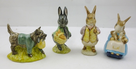 FOUR ROYAL ALBERT "BEATRIX POTTER" FIGURES "Little Black Rabbit", "Mr. Benjamin Bunny", "Mrs. Rabbit