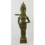 A KHMER BRONZE DEITY, The Goddess Uma, circa 1800, on stepped base, 29cm high