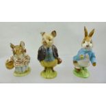 THREE BESWICK BEATRIX POTTER FIGURES "Peter Rabbit" and "Pigling Bland", both with gilt back stamps,