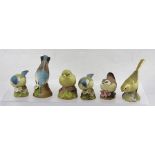A SELECTION OF SIX AYNSLEY PORCELAIN MODEL BIRDS, comprising "Wren", "Greenfinch", "Yellow Wagtail",