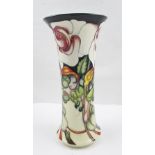 A 21ST CENTURY MOORCROFT POTTERY VASE of fluted cylindrical form, designed by Emma Bosson with a
