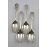 HENRY ATKIN A SET OF FOUR EDWARDIAN SILVER TABLE OR SOUP SPOONS, fiddle pattern, Sheffield, three