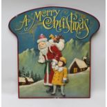 "A MERRY CHRISTMAS", A PAINTED RELIEF PANEL, depicting Santa Claus and a child in a winter