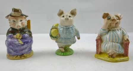 THREE ROYAL ALBERT "BEATRIX POTTER" FIGURES "Little Pig Robinson", "Little Pig Robinson Spying"