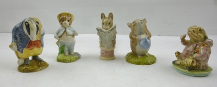 FIVE BESWICK "BEATRIX POTTER" FIGURES "Tommy Brock", "Tailor of Gloucester", "Tom Kitten in the