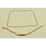 A 9CT GOLD IDENTITY BRACELET, chain link with plain bar (uninscribed), together with a 9ct gold NECK