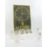 A "GUINNESS" PUBLIC HOUSE WALL MIRROR/CLOCK, 50cm x 31cm, together with a PAIR OF "GUINNESS"