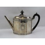 GEORGE SMITH & THOMAS HAYTER A GEORGE III SILVER TEAPOT, having engraved Heraldic device and band