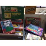 Three boxes of games including Nationwide, Scoop!, Totopoly, L'attaque, various jigsaws, model boats