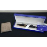 A Waterman fountain pen, housed in a Waterman box, together with a silver cigarette case, machined