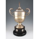 An early 20th Century silver twin-handled lidded trophy engraved ‘Birmingham and Suburbs Union Clubs