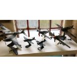 Eight model airplanes of varying sizes including Avation Archive and HM Air Power series, one having