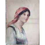 GIOVANNI BARBARO. Two framed, signed, watercolours on paper, bust length portraits of gypsy girls,