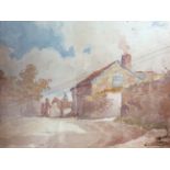 E. J. SNELL. Framed, signed, watercolour on paper, village scene together with an oval framed,