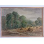 W. RAMSEY. Framed, signed, watercolour on paper, men working in the fields, amongst haystacks, 35.