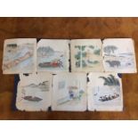 A group of seven early 20th Century Oriental watercolours on paper, depicting assorted scenes.