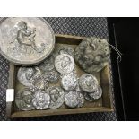 A selection of lead face plaques with rose crests, together with large lead lions head and cherub.