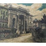 JOSEPH FRANK PIMM, framed, signed, etching and watercolour titled Old Market Hall and Bull Ring,