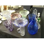 A selection of various cut glass vases, bowls, decanters etc.