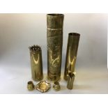 WWI 1916 shell case, decorated with stag, 1918 shell case, 1914 -1918 shell case, engraved on front,