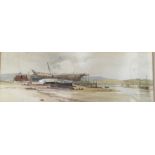 SAMUEL PHILLIPS JACKSON R. W. S. framed, initialled, watercolour study of a boat under construction,