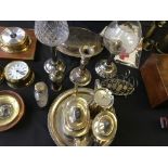 A selection of various silver plated ware to include toast rack, hip flask, candle holders etc.