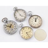 Four chrome pocket watches, all open face crown wind, to include a Prestige Sport Recorder, a Smiths