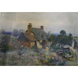 A. C. WYATT, framed, signed, watercolour painting of a cottage and garden, 22cm x 32cm.