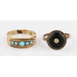 A Victorian 9ct yellow gold turquoise five stone ring, hallmarked Birmingham 1891, ring size M,
