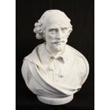 A white bust of William Shakespeare on marble base, height 48cm.