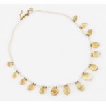 A citrine and seed pearl fringe necklet, fifteen oval/round cut citrines suspended from the seed