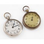 Two railway timekeeper pocket watches, one named Floristan, both open face crown wind, (A/F).